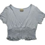 Urban Outfitters : Light Blue Henley Smocked Crop Top Photo 0