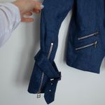 Veronica Beard  Blue Linen Blend Asymmetrical Zip Moto Jacket Womens Size 12 Edgy Photo 7