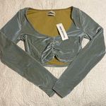 Urban Outfitters NWT  Paradox Ruched Long Sleeve Cropped Top Blue and Green Photo 1