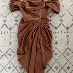 Pretty Little Thing Chocolate Satin Dropped Bardot Midi Dress Photo 4