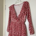 Free People Frenchie Red spotted Mini Wrap ruffle collar Dress Size small Photo 3