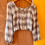 Sim & Sam  Grey & White Plaid Button Up Crop Top M - NWT Photo 0