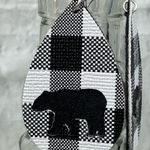 Handmade Black And White Plaid Bear Dangle Earrings Photo 1