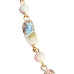Vintage Floral Ceramic White Bead Necklace Gold Tone China Blue Flower 24" Photo 1