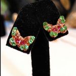 Crystal Rhinestone Butterfly Necklace Earrings Set Pink Photo 3