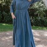 Jenni Kayne  Seersucker Blue Stripe Long Shirtdress size small with pockets Photo 0