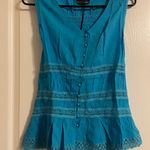 NWT Dolce Cabo Buttoned Peplum Crochet Embroidered Blouse S Boho Resortwear Blue Photo 0
