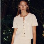 ZARA NWT Ruffled Cream Knit Burton up Cardigan Gold Buttons- Medium Photo 2