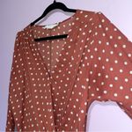 ASTR Mauve Polka Dot Bodysuit Women M Long Sleeve Faux Wrap Blouse Preppy Office Photo 2