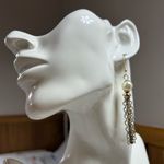 Faux Pearl and Chain Tassel two tone dangle Earrings Gold Photo 6