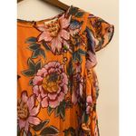 Farm Rio  Adonis Pintucked Blouse No Tie Orange Pink Floral Flutter Sleeve GUC S Photo 5