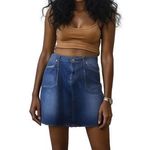 Code Bleu Jean Skirt Size 14 Mini Denim Stretch Dark Wash Flat Front Pockets Blue Photo 0