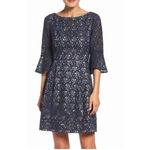 Eliza J  Lace Bell Sleeve Fit & Flare‎ Dress Boat Neck Lined Navy Blue Size 8 Photo 1