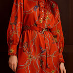 Sandro red silk cowboy boot western style long sleeve dress Size 4 Photo 1