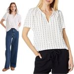 Madewell XXS Stripe White Blouse Short sleeve V-Neck Boho Light Academia Top Photo 1
