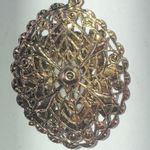 Vintage Gold Tone Brass Tone Purple Rhinestone Cameo Filigree Pendant Necklace Photo 5