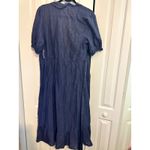Old Navy ‎ navy blue wrap dress with embroidered flowers and ruffles NEW L Photo 9