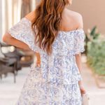 Pink Lily Boutique Off Shoulder Toast To The Night Blue Tiered Floral Dress NWOT Photo 2