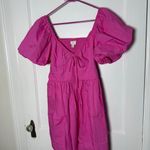 A New Day  Hot Pink Barbiecore Poplin Puff Sleeve Milkmaid Mini Dress Medium Photo 0
