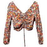 H&M Floral Print Blouse Long Sleeve Ruched Front V-Neck Top Size L Cropped Top Photo 0