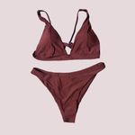 NWT Rust Deep V Neck Thong Halter Cheeky Bikini Photo 4