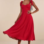 Lulus NWT  Sophisticated Charisma Berry Red Tie-Strap A-Line Midi Dress Size M Photo 0