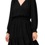 Vince Camuto ‎ Women's Black Smocked Waist Long Sleeve V-Neck Wrap Dress Size 3X Photo 0