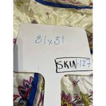 Large Square Satin Scarf With Multicolor Floral Pattern & Blue Border Photo 5