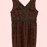 Y2K brown floral eyelet olive crochet trim babydoll midi sleeveless dress Size L Photo 2