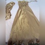 Cache Vintage  Gold Satin Maxi Dress with Scarf Photo 6