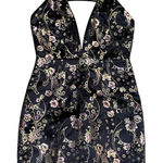 Millau LF Y2k Satin Asian Oriental Black GoldPink Floral Plunging neck NYE Dress Photo 0