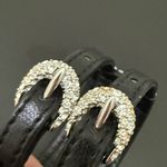 Swavorski SWAROVSKI Swan Signed Crystal Rhinestones Leather Buckle Wide Cuff Bracelet 24g. Photo 14