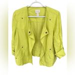 Chico's ‎ Lime Green Drape-Front Easy Linen Jacket Size 0 Lightweight Summer Photo 1