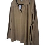 Topshop  Basic Oversized Long Sleeve Polo Top - Olive Green Size Medium 8/10 NWT Photo 3