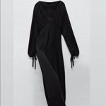 ZARA KNIT Long DRESS w/ BOWS V-neck Long Sleeve Black Size S NEW Photo 8