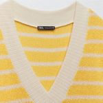 ZARA Yellow and White Striped V-Neck Sleeveless Knit Sweater Medium (NWT) Photo 4