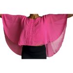 Love by Design Pink Sheer Cape Top Crochet Trim Flowy Blouse Cover Up Cropped XL Photo 8