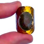 Handmade 7.5 7.75 8 Moss Agate Gem Gemstone Fine Art Ring Solid Metal Plated Gold Filled Hammered Unisex Men Women Oval Cabochon Photo 3