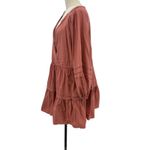 Madewell  Crinkle Poplin Wrap‎ Mini Dress Long Sleeve Tiered Pink Size XL Photo 6