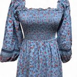 Cleobella  Cottagecore Blue floral print Peasant Smocked Boho midi dress XS Photo 3