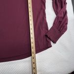Chico's Top Womens 1 Med Maroon Mock Long Sleeve Ruffle Pima Cotton Blend Stretch Photo 2