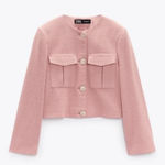 ZARA  Textured Cropped Jacket Pink Size Small Photo 0