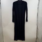 Theory  Long Maxi Cardigan Navy Wool Silk Trim Open Front Sweater Small Photo 4