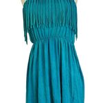 VTG T PARTY 90s Y2K Indie Turquoise Fringe Mini Strapless Dress Boho Festival L Blue Size L Photo 2