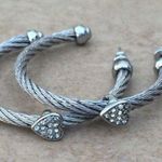 Silver Tone Twisted Cable Crystal Heart Hoops Photo 0