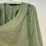 NWT Colleen Lopez Faux Suede Fringe Lightweight Jacket Sage Green Sz S Photo 2