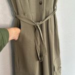 Monteau NEW Olive Green Cargo Jumpsuit Cap Sleeve Silky Pockets Small Belted Utility Photo 2