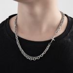 Double Layer Link Chain Star Necklace for Men Women Streetwear Unisex Hip Hop Silver Photo 4