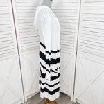 Belldini Crochet Pointelle Striped Duster Cardigan Sweater White Black Medium Photo 2