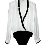 Reiss  Jayde Bodysuit Blouse Long Sleeve Low V-Neck White Black 8 Photo 1
